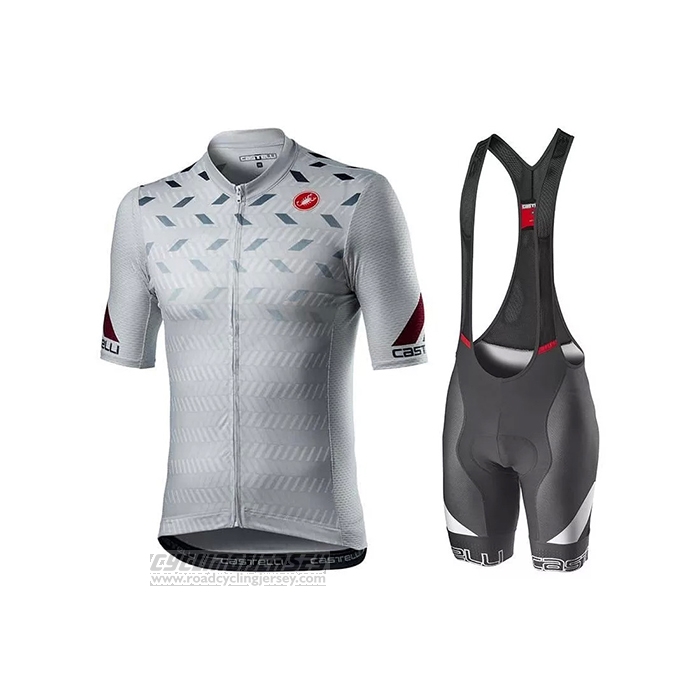 2021 Cycling Jersey Castelli Gray White Short Sleeve and Bib Short (5)